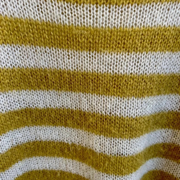 J. Crew yellow white stripe nylon mohair wool blend sweater medium soft boatneck - Picture 3 of 9